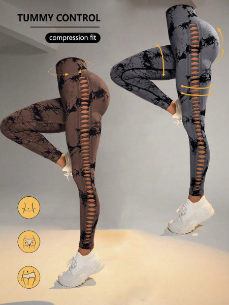 2-Pack Tie-Dye High-Waist Butt-Lifting Women's Fitness Leggings - Cutout Yoga Tights for Workout & Gym