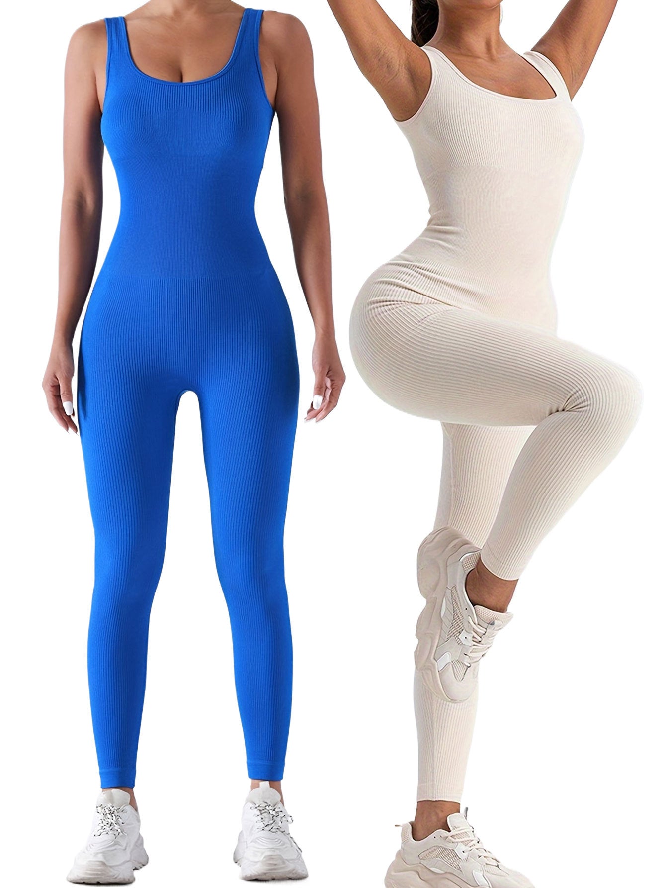 Two Pack - Ribbed Sleeveless One-Piece Jumpsuit