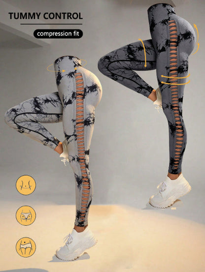 2-Pack Tie-Dye High-Waist Butt-Lifting Women's Fitness Leggings - Cutout Yoga Tights for Workout & Gym