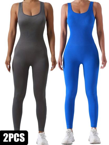 Two Pack - Ribbed Sleeveless One-Piece Jumpsuit