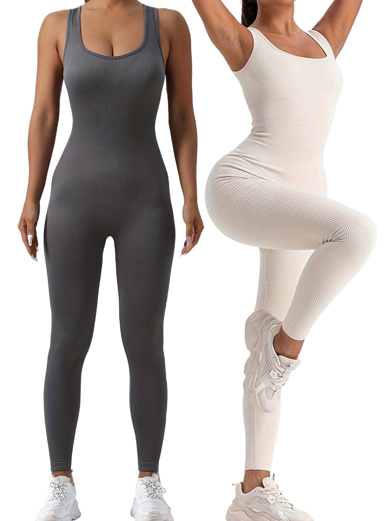Two Pack - Ribbed Sleeveless One-Piece Jumpsuit