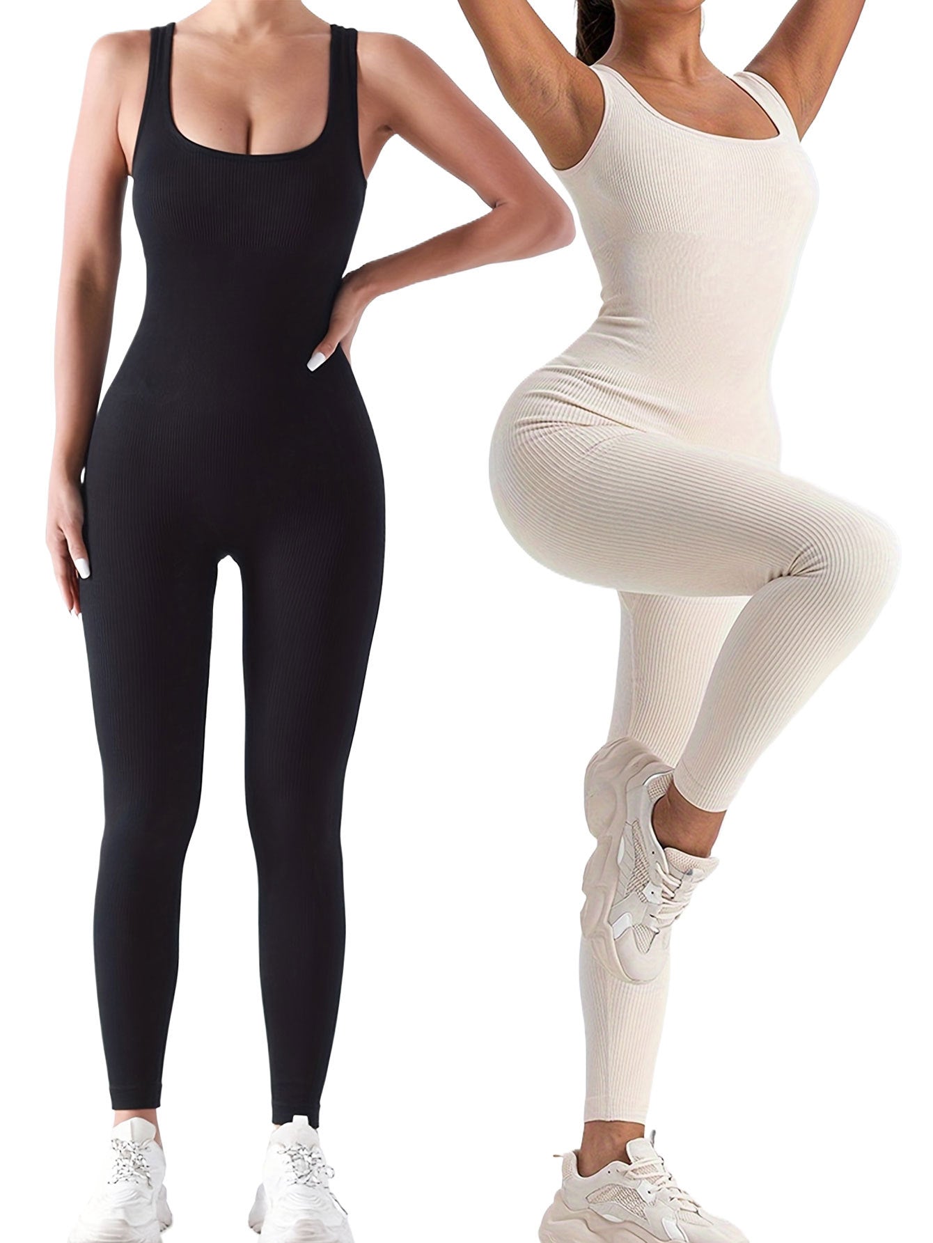 Two Pack - Ribbed Sleeveless One-Piece Jumpsuit