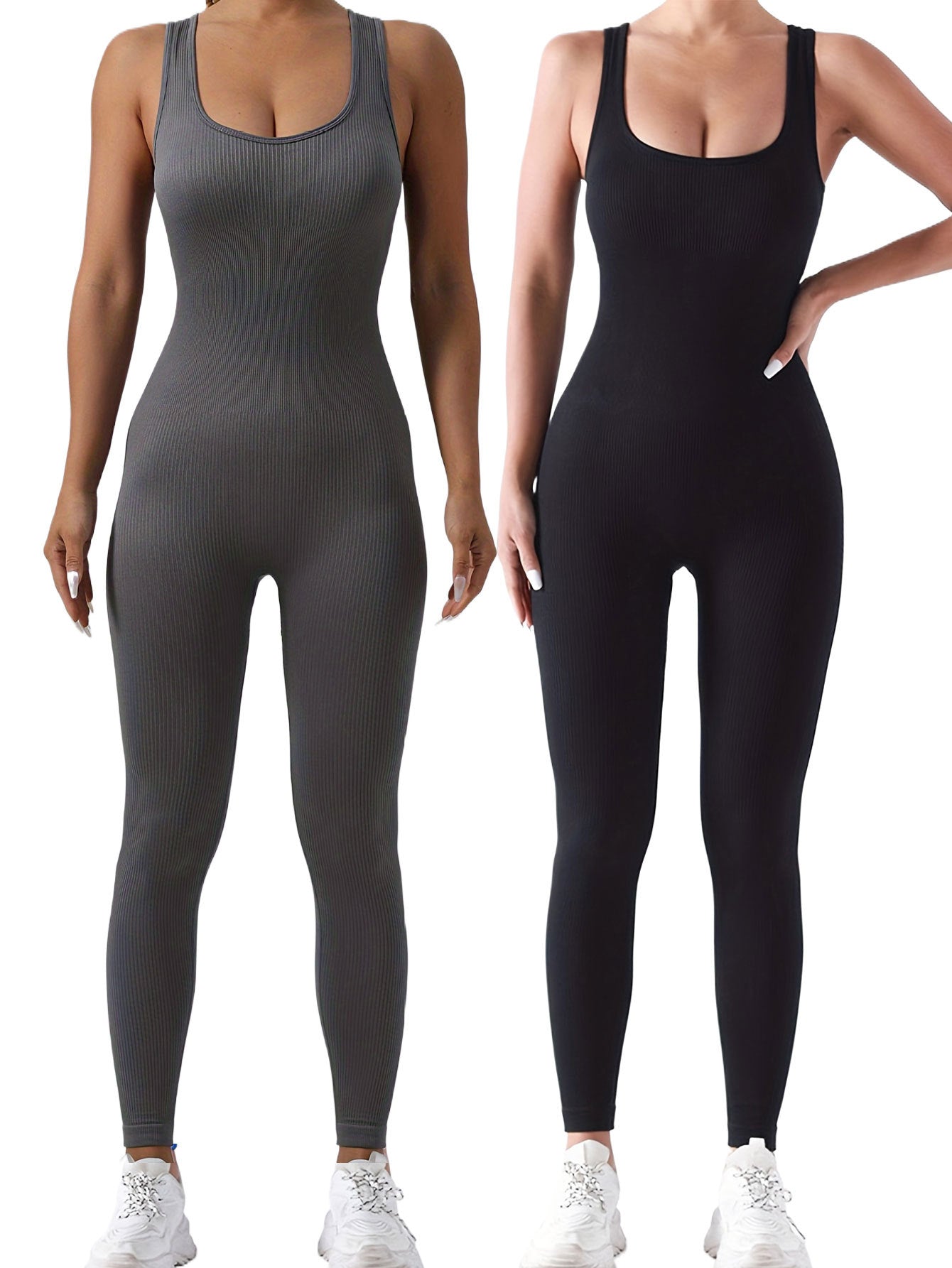 Two Pack - Ribbed Sleeveless One-Piece Jumpsuit